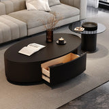 Black Oval Stone Nesting Coffee Table with Storage Image - 4