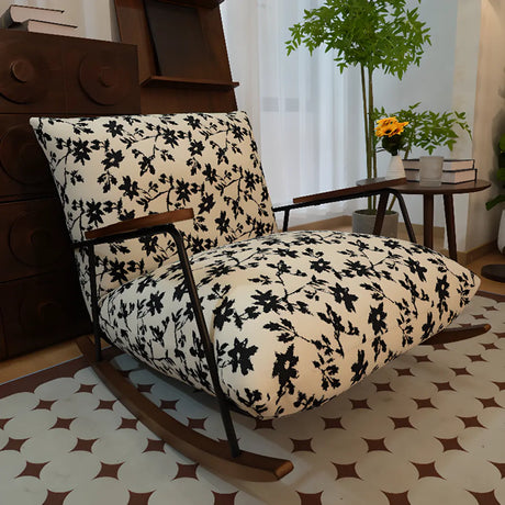 Black Patterned Upholstered Track Arms Rocking Chair Image - 1