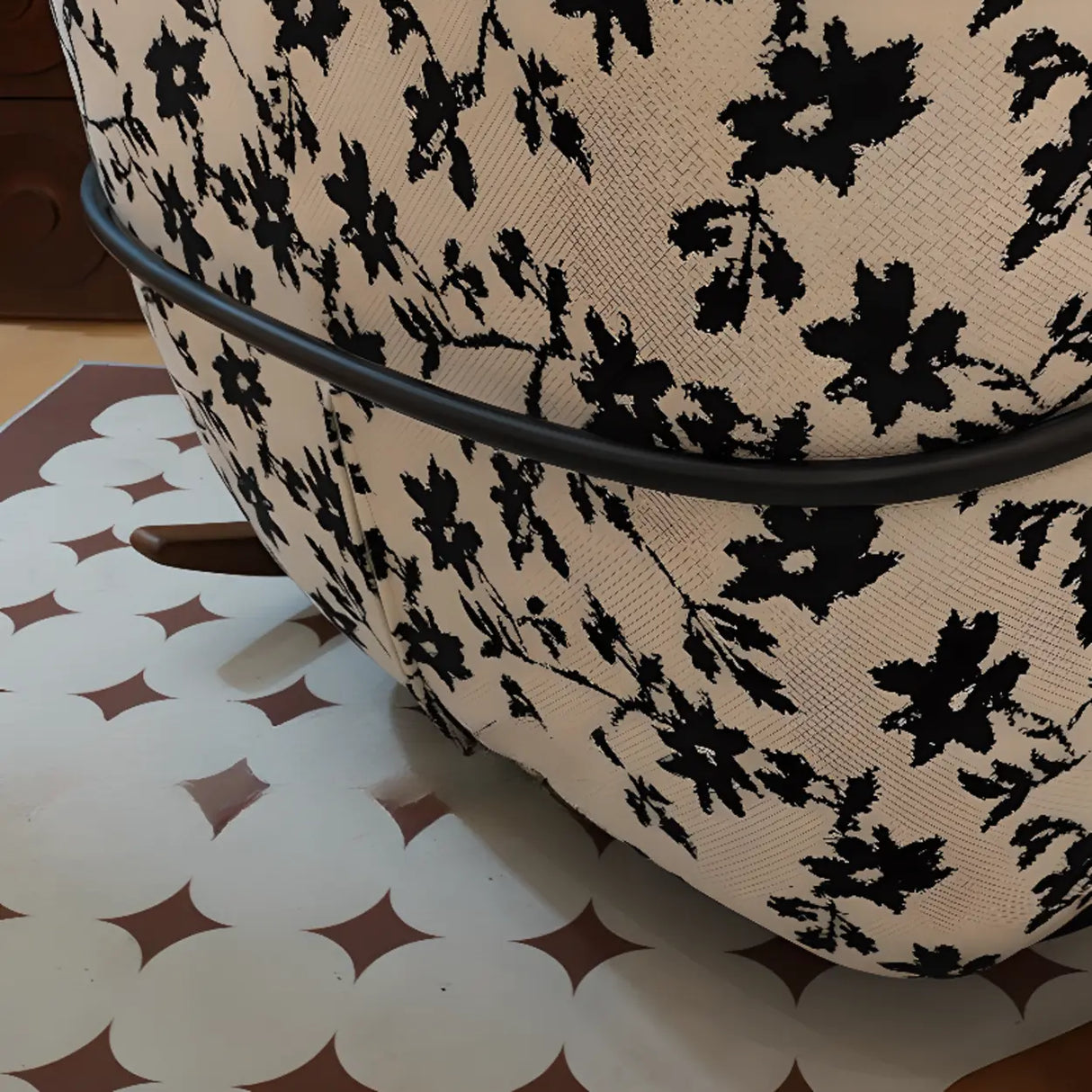Black Patterned Upholstered Track Arms Rocking Chair Image - 5