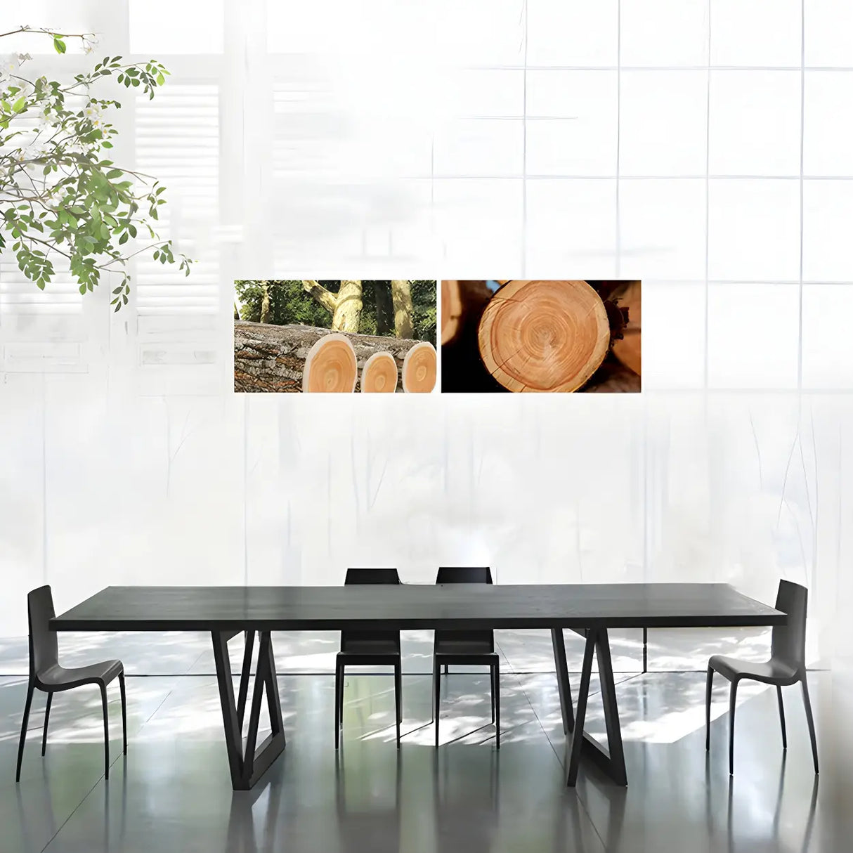 Black Pine Wood Multi-Person Sled Base Meeting Desk Image - 3