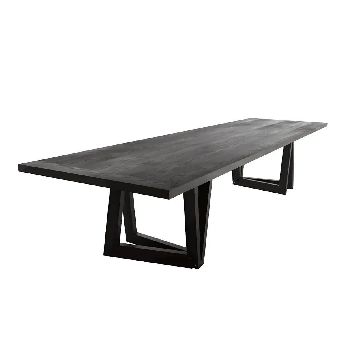 Black Pine Wood Multi-Person Sled Base Meeting Desk Image - 5