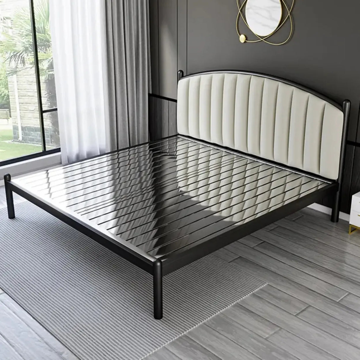 Black Queen Arch Metal Comfort Headboard Panel Bed Image - 1
