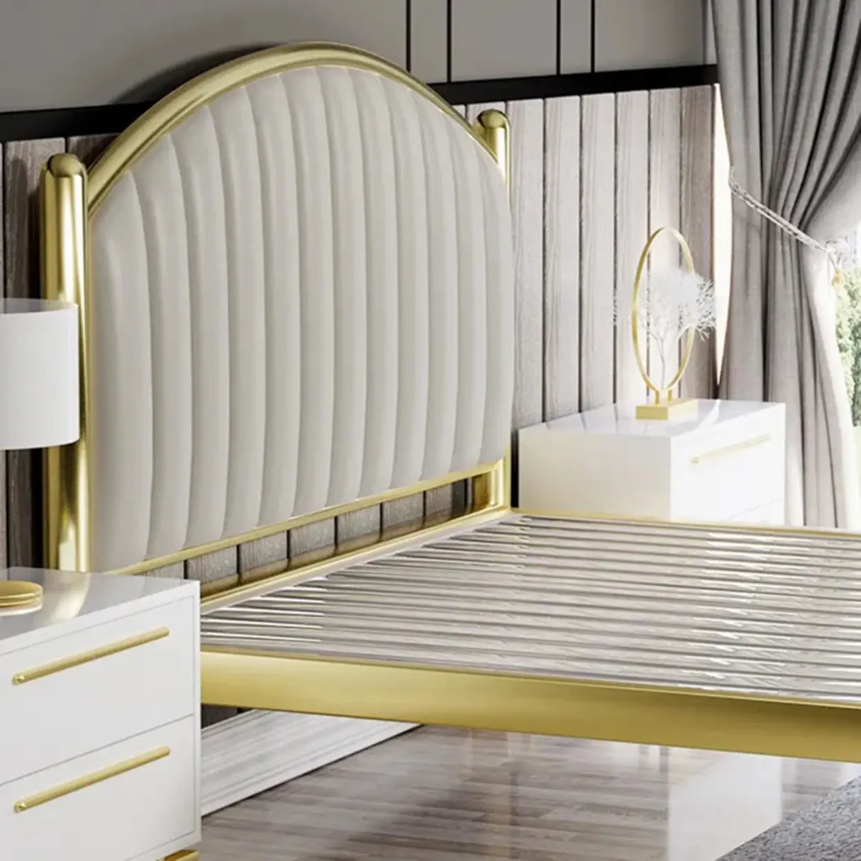 Black Queen Arch Metal Comfort Headboard Panel Bed Image - 10