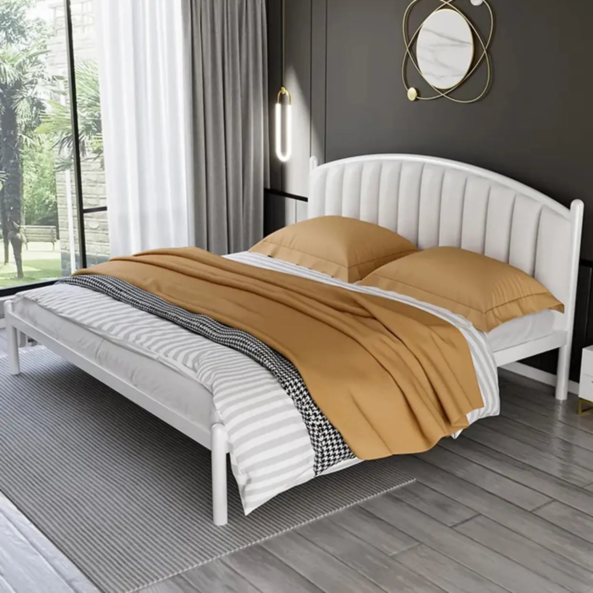 Black Queen Arch Metal Comfort Headboard Panel Bed Image - 4