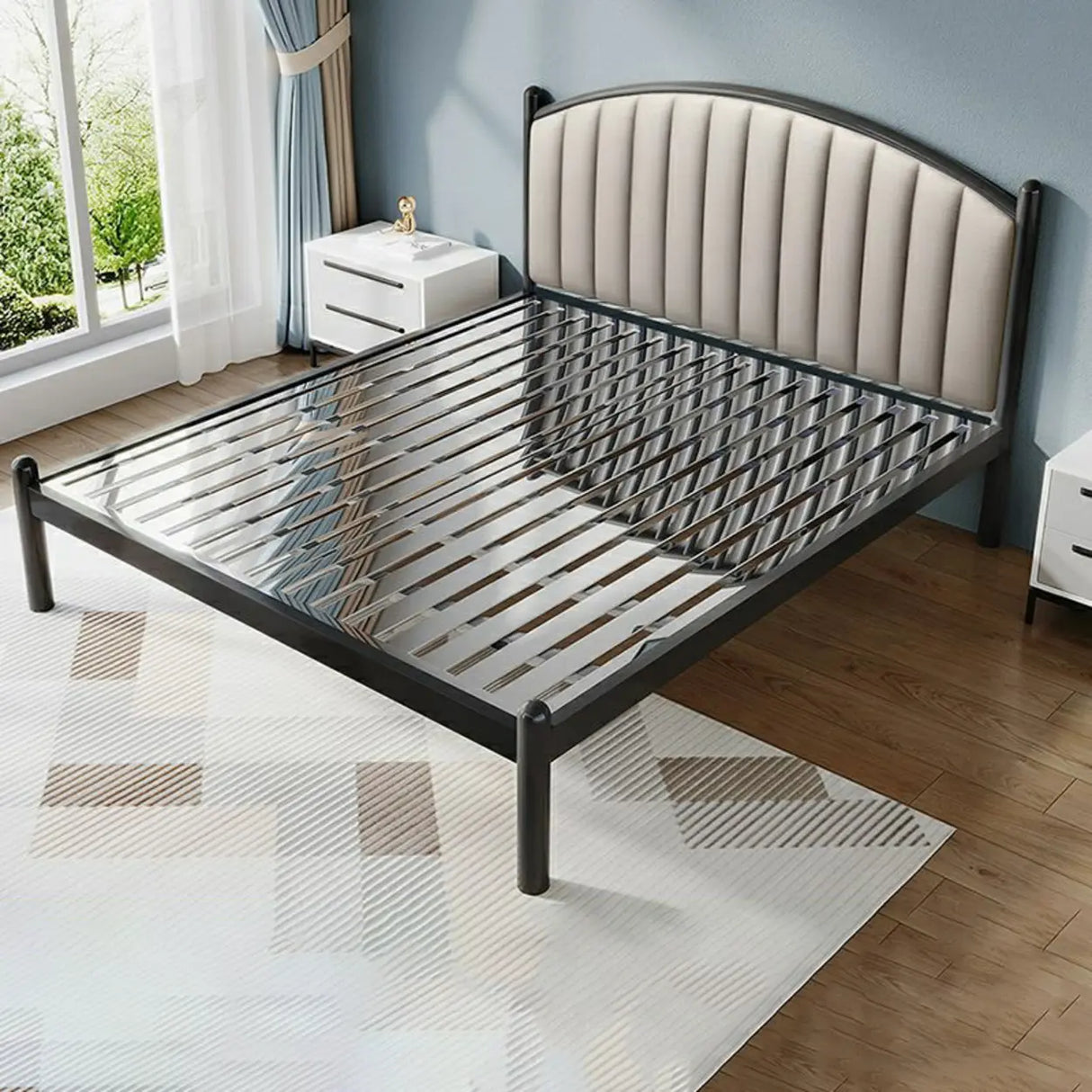 Black Queen Arch Metal Comfort Headboard Panel Bed Image - 5