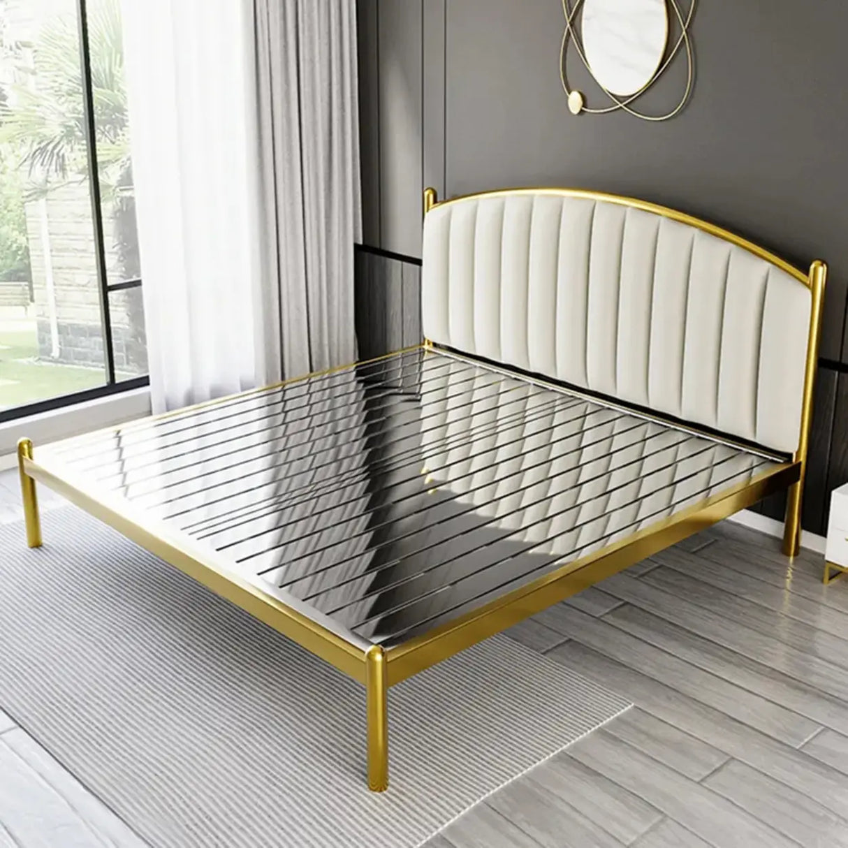 Black Queen Arch Metal Comfort Headboard Panel Bed Image - 6