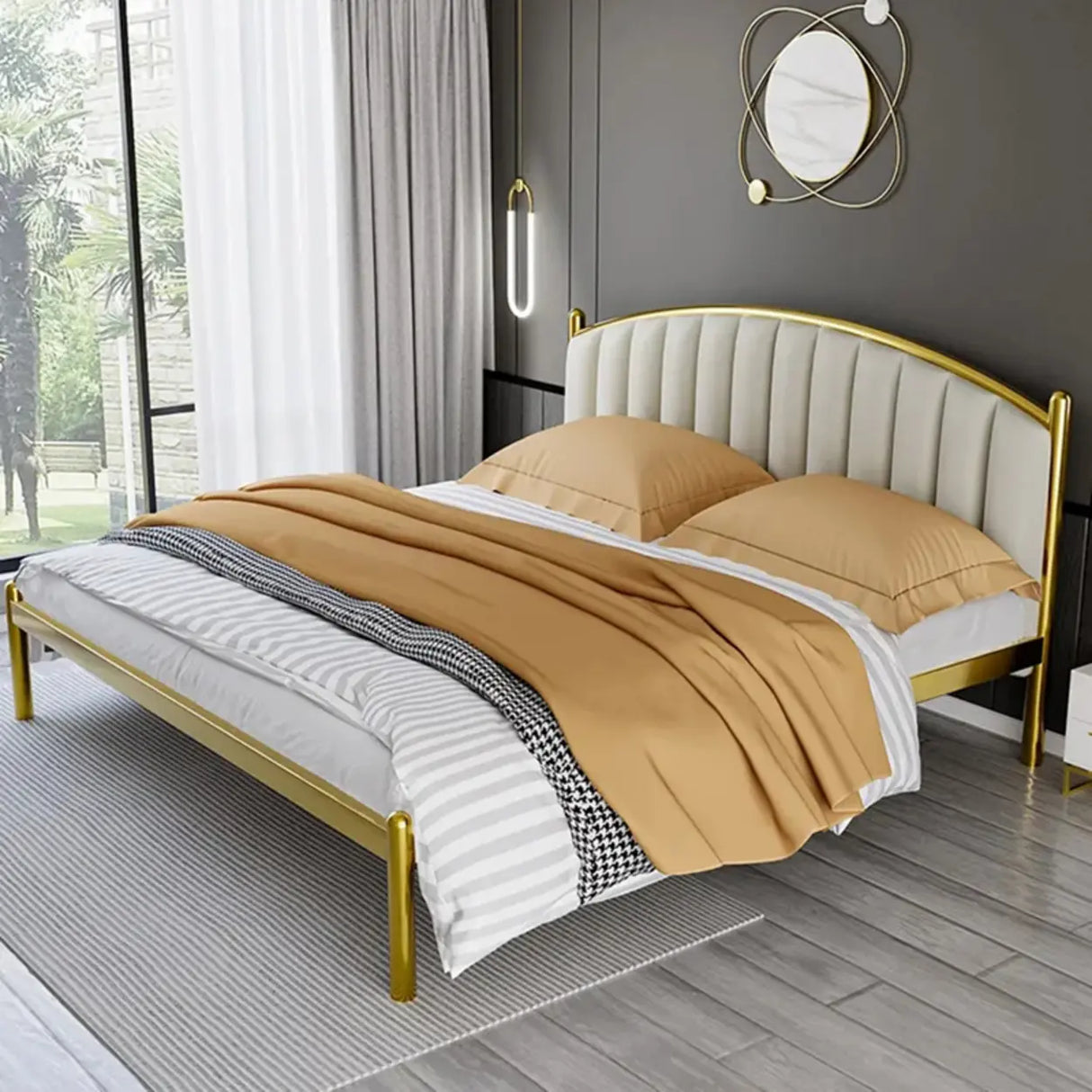 Black Queen Arch Metal Comfort Headboard Panel Bed Image - 7