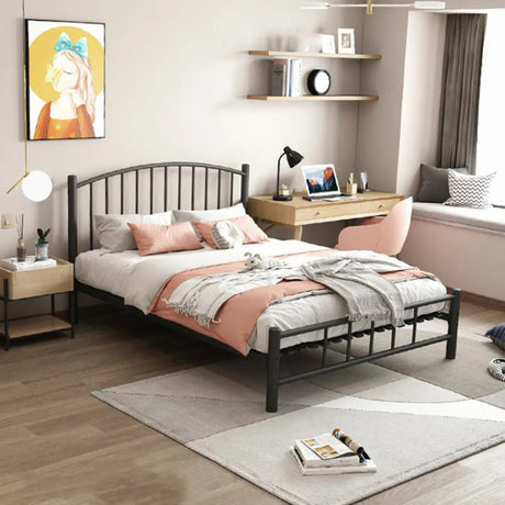 Black Queen Arched Metal Easy Assembly Open-Frame Bed Image - 1