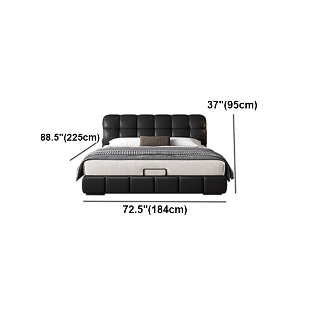 Black Queen Leather Platform Storage Bed with Drawers Image - 10