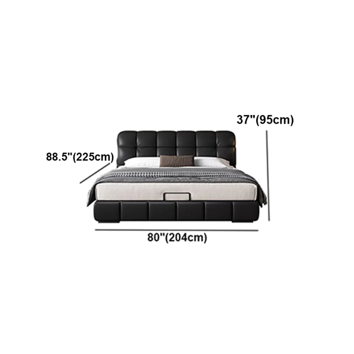 Black Queen Leather Platform Storage Bed with Drawers Image - 11