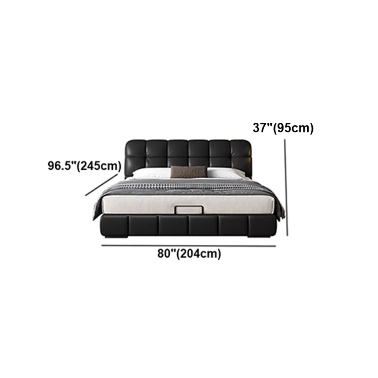 Black Queen Leather Platform Storage Bed with Drawers Image - 12