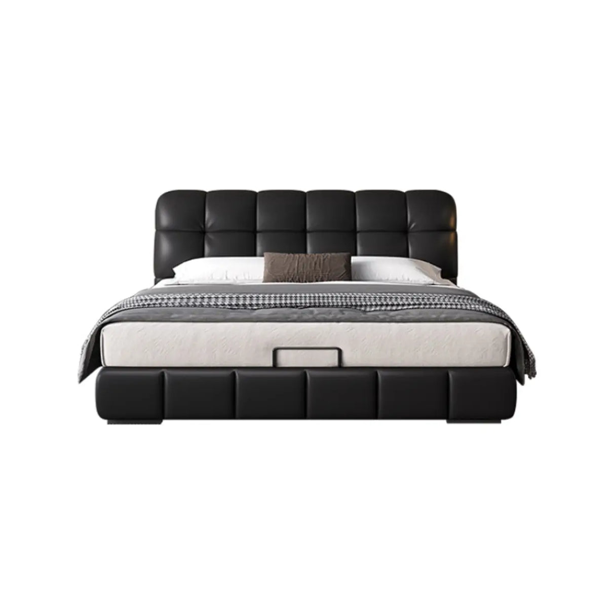 Black Queen Leather Platform Storage Bed with Drawers Image - 2