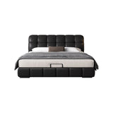 Black Queen Leather Platform Storage Bed with Drawers Image - 2