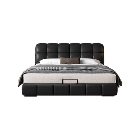 Black Queen Leather Platform Storage Bed with Drawers Image - 2