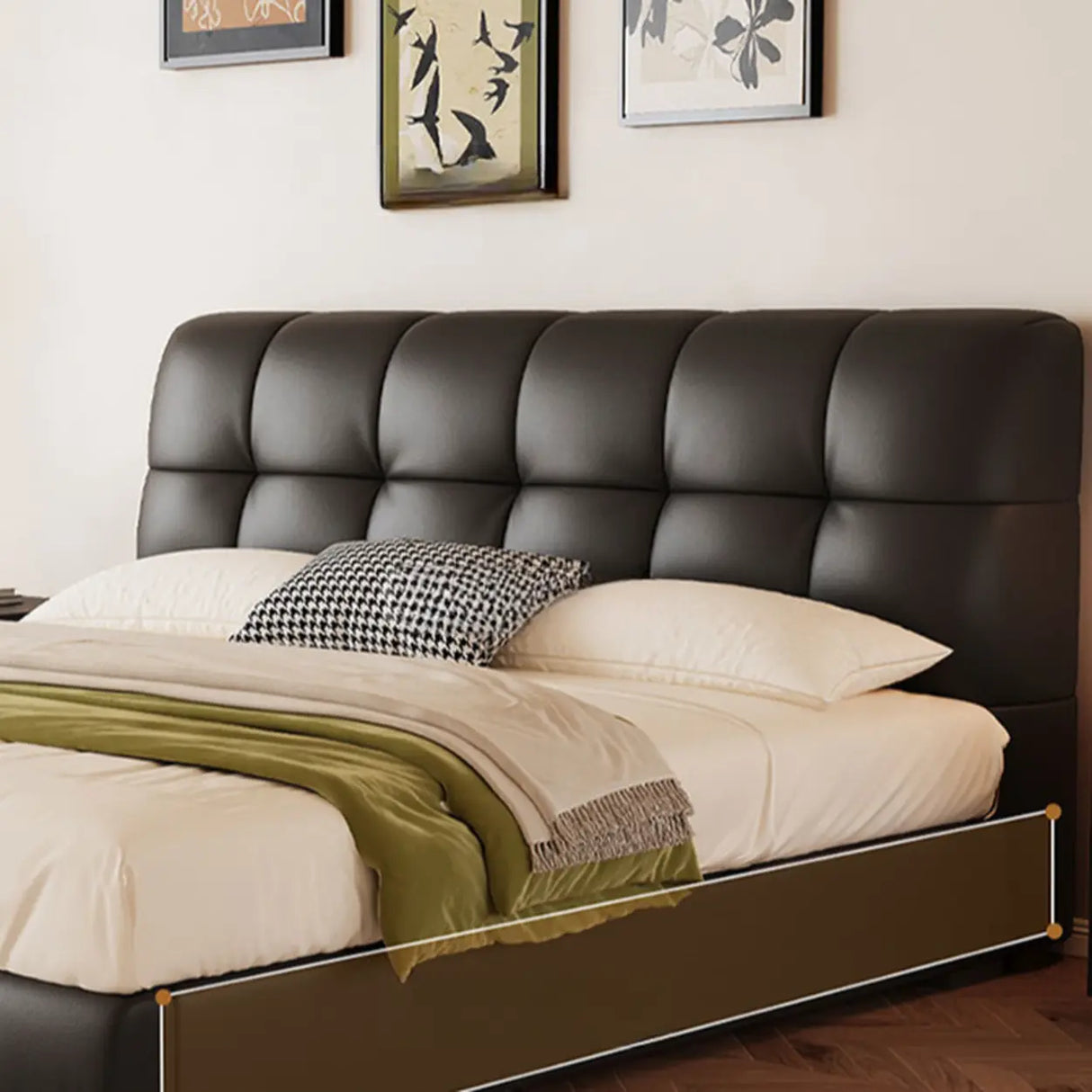 Black Queen Leather Platform Storage Bed with Drawers Image - 5