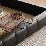 Black Queen Leather Platform Storage Bed with Drawers Image - 8