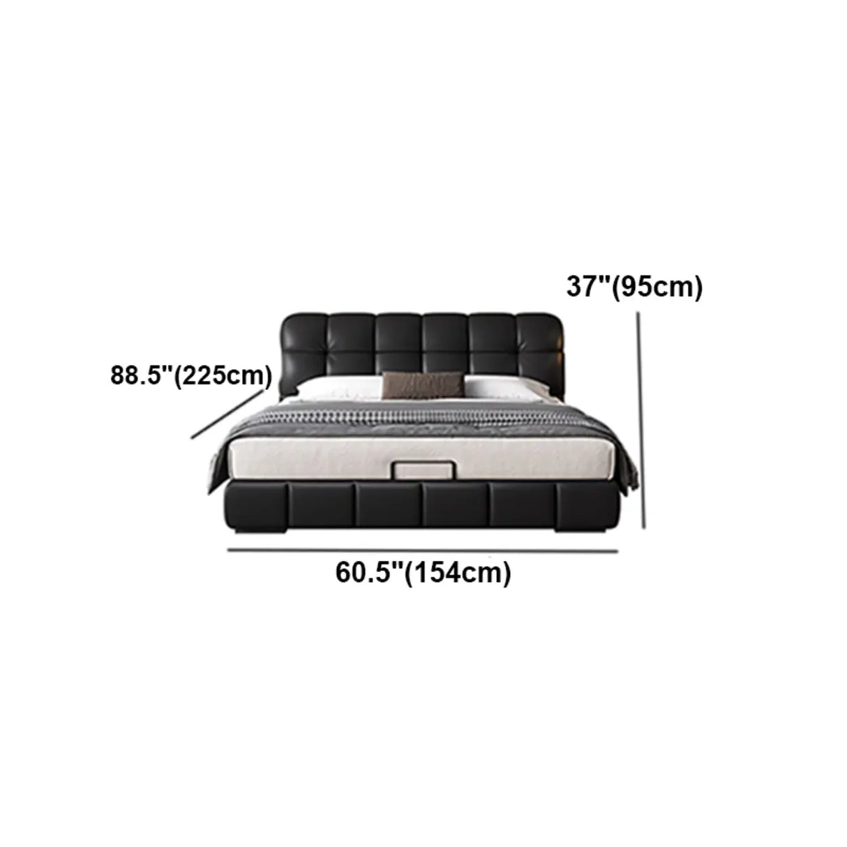 Black Queen Leather Platform Storage Bed with Drawers 