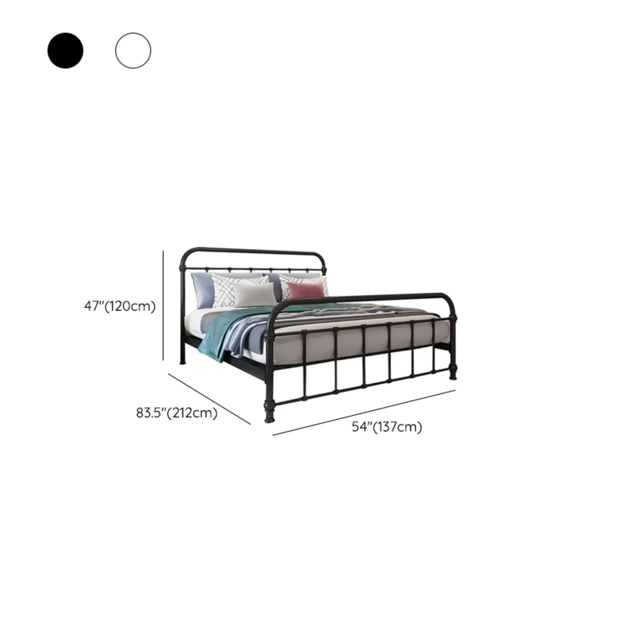 Black Queen Metal Panel Headboard Platform Bed Frame Image - 12