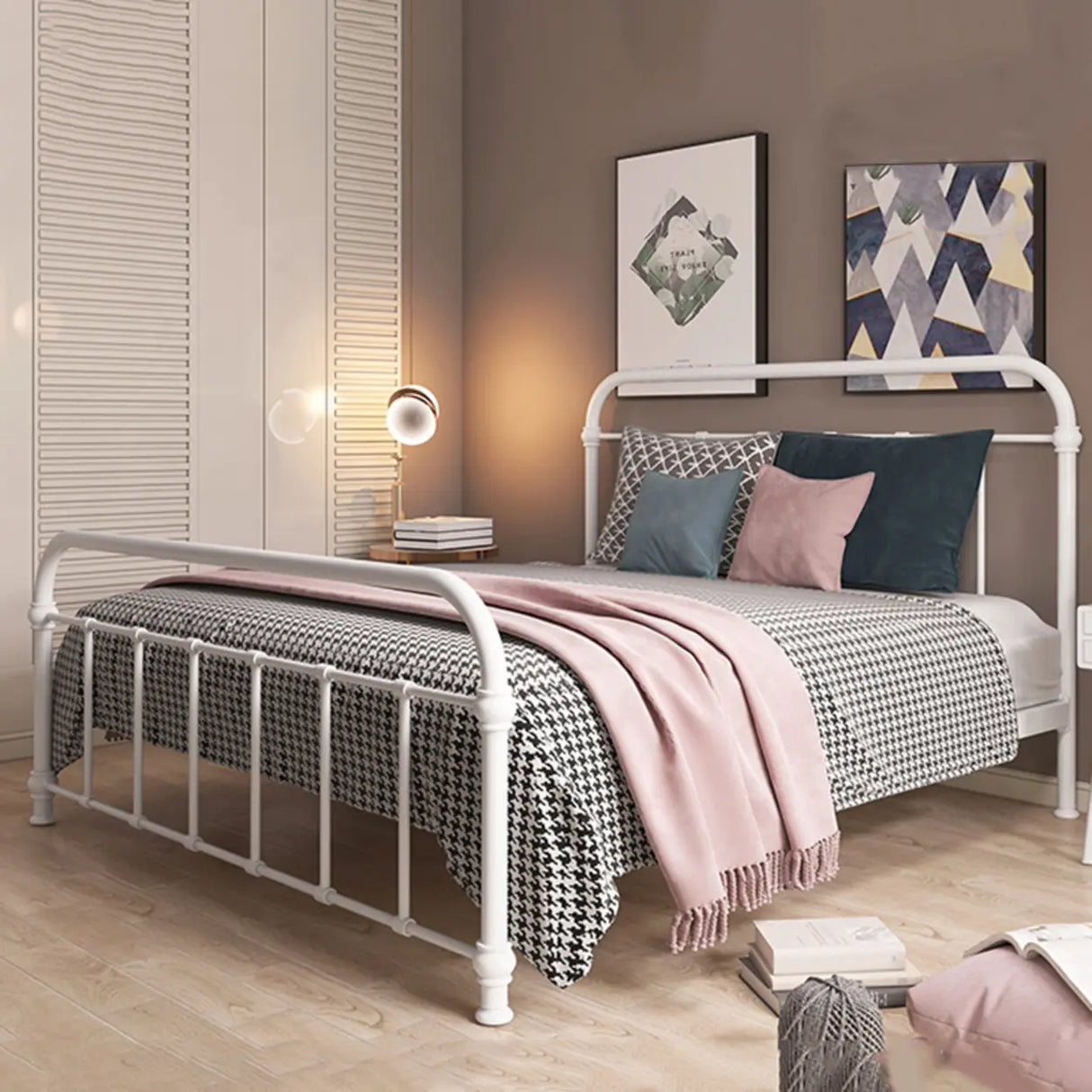 Black Queen Metal Panel Headboard Platform Bed Frame Image - 3
