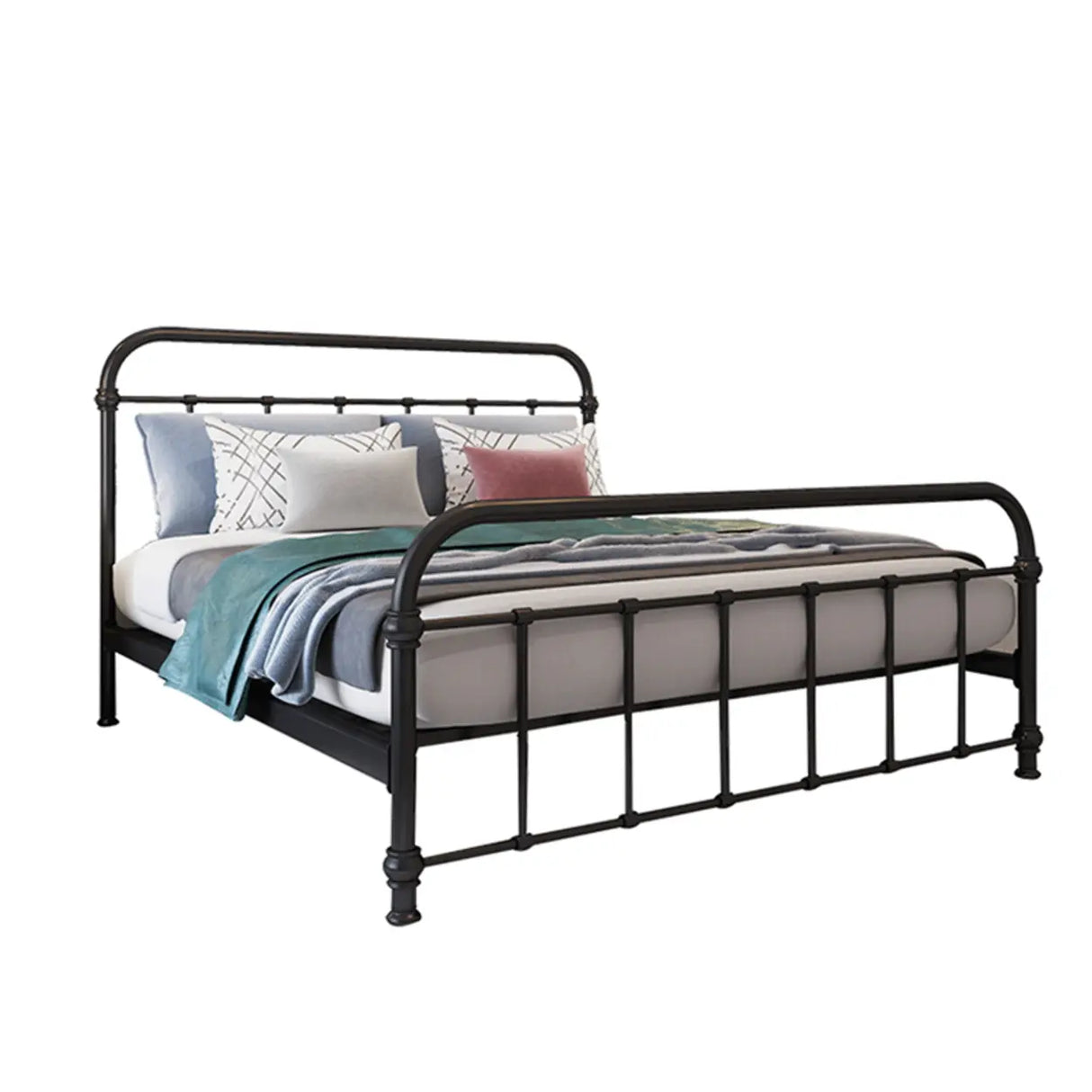 Black Queen Metal Panel Headboard Platform Bed Frame Image - 5