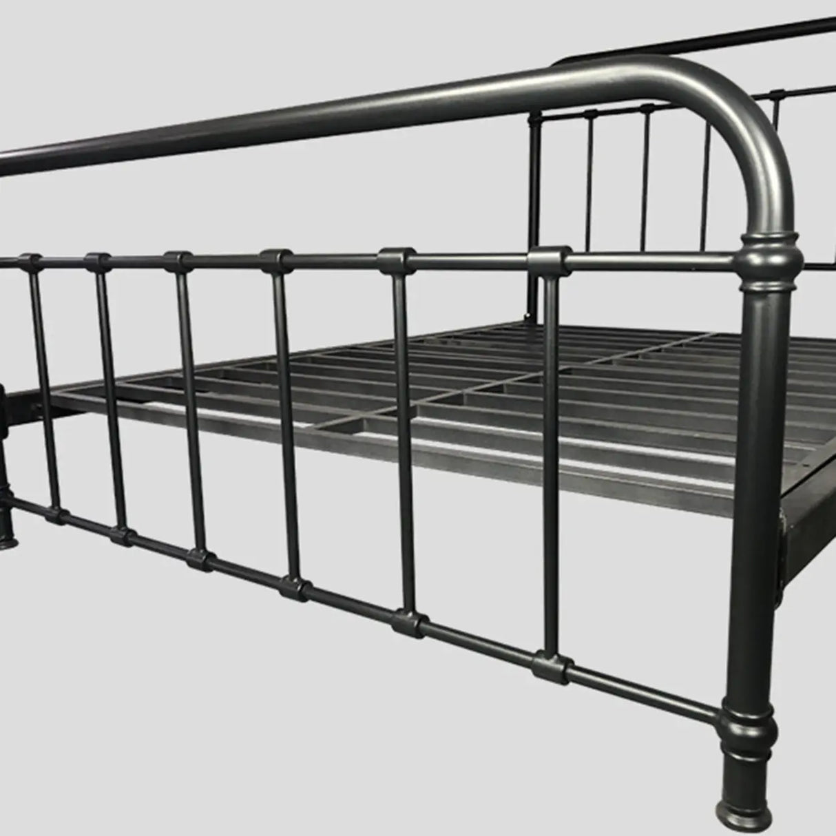 Black Queen Metal Panel Headboard Platform Bed Frame Image - 7