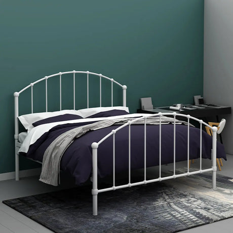 Black Queen Metal Spindle Panel Bed with Headboard Image - 2