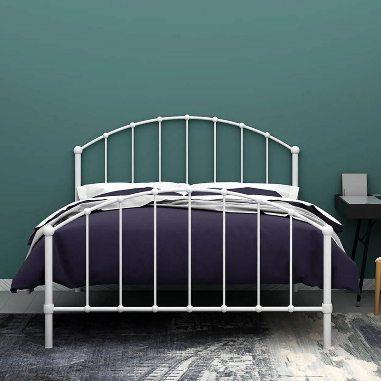 Black Queen Metal Spindle Panel Bed with Headboard Image - 4