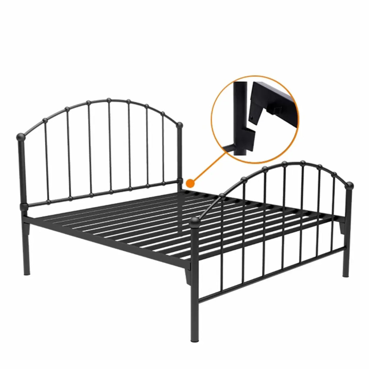 Black Queen Metal Spindle Panel Bed with Headboard Image - 8