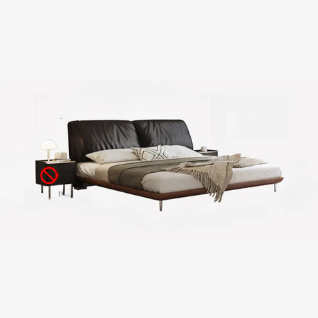 Black Queen Modern Soft Leather Upholstered Panel Bed Image - 2