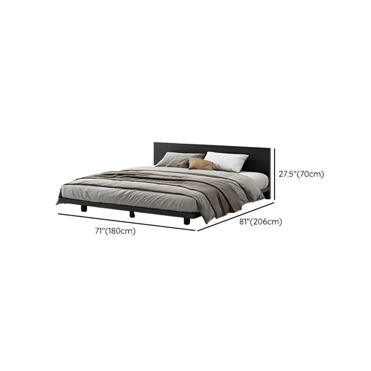 Black Queen Modern Wooden Low Clearance Headboard Bed Image - 12