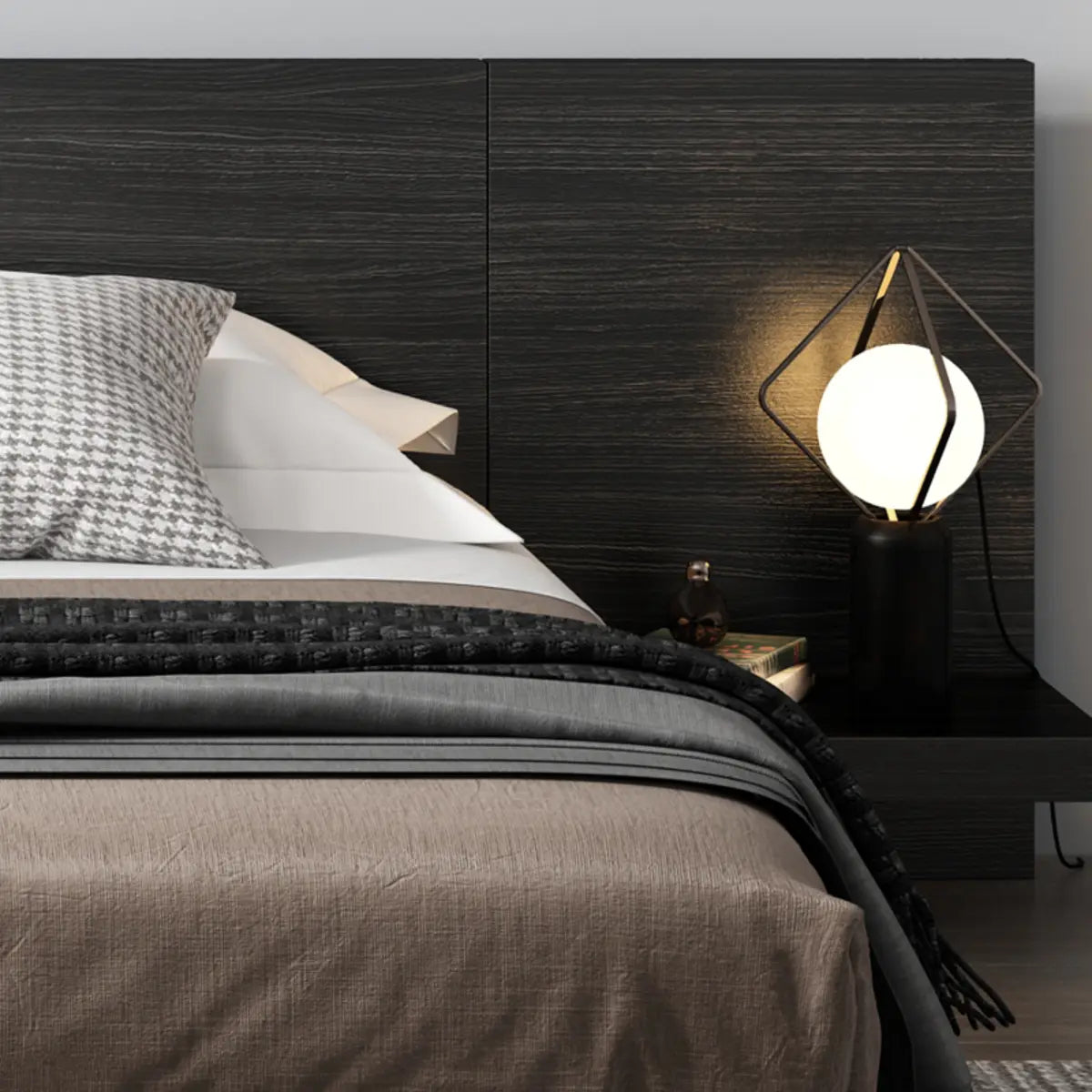 Black Queen Modern Wooden Low Clearance Headboard Bed Image - 4