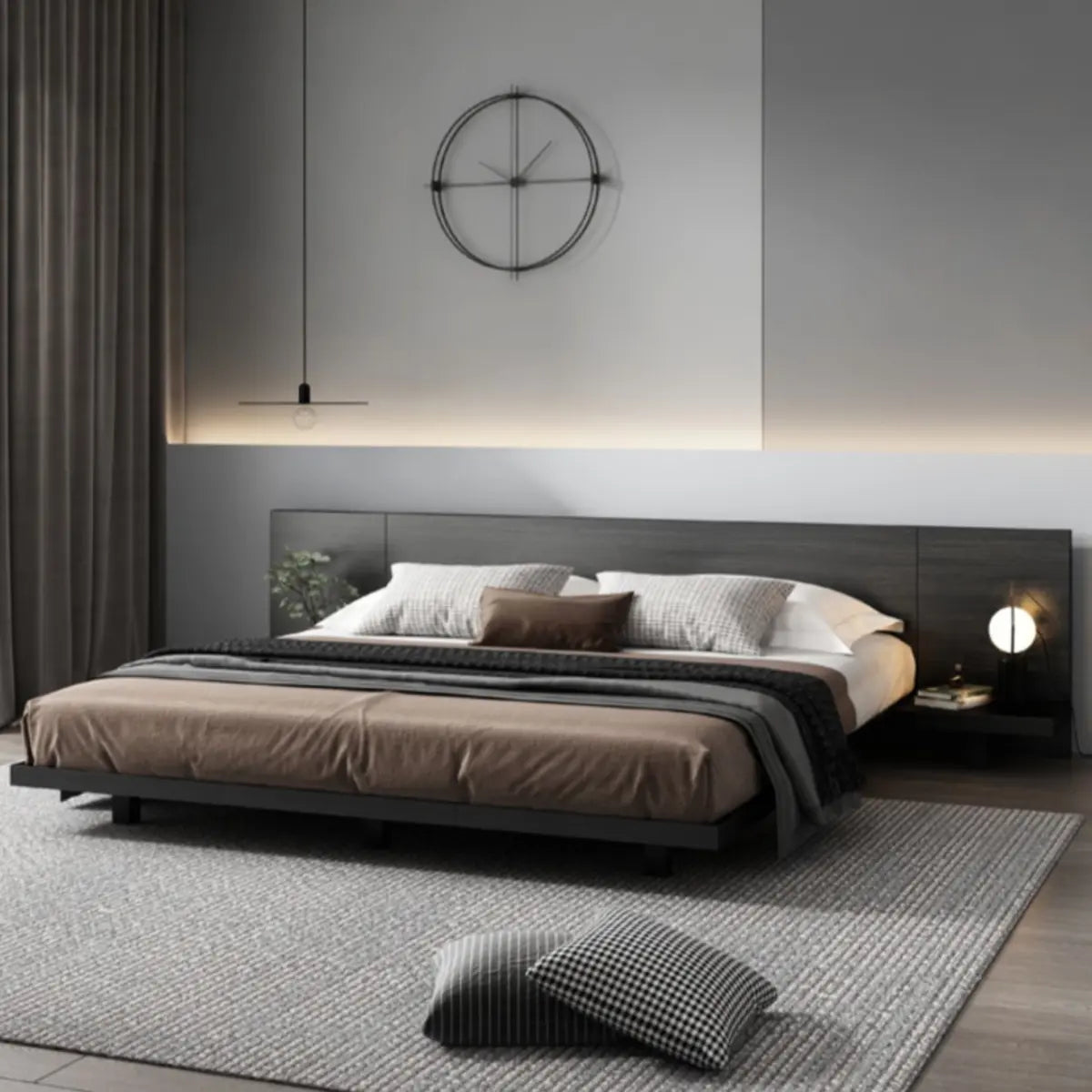 Black Queen Modern Wooden Low Clearance Headboard Bed Image - 5