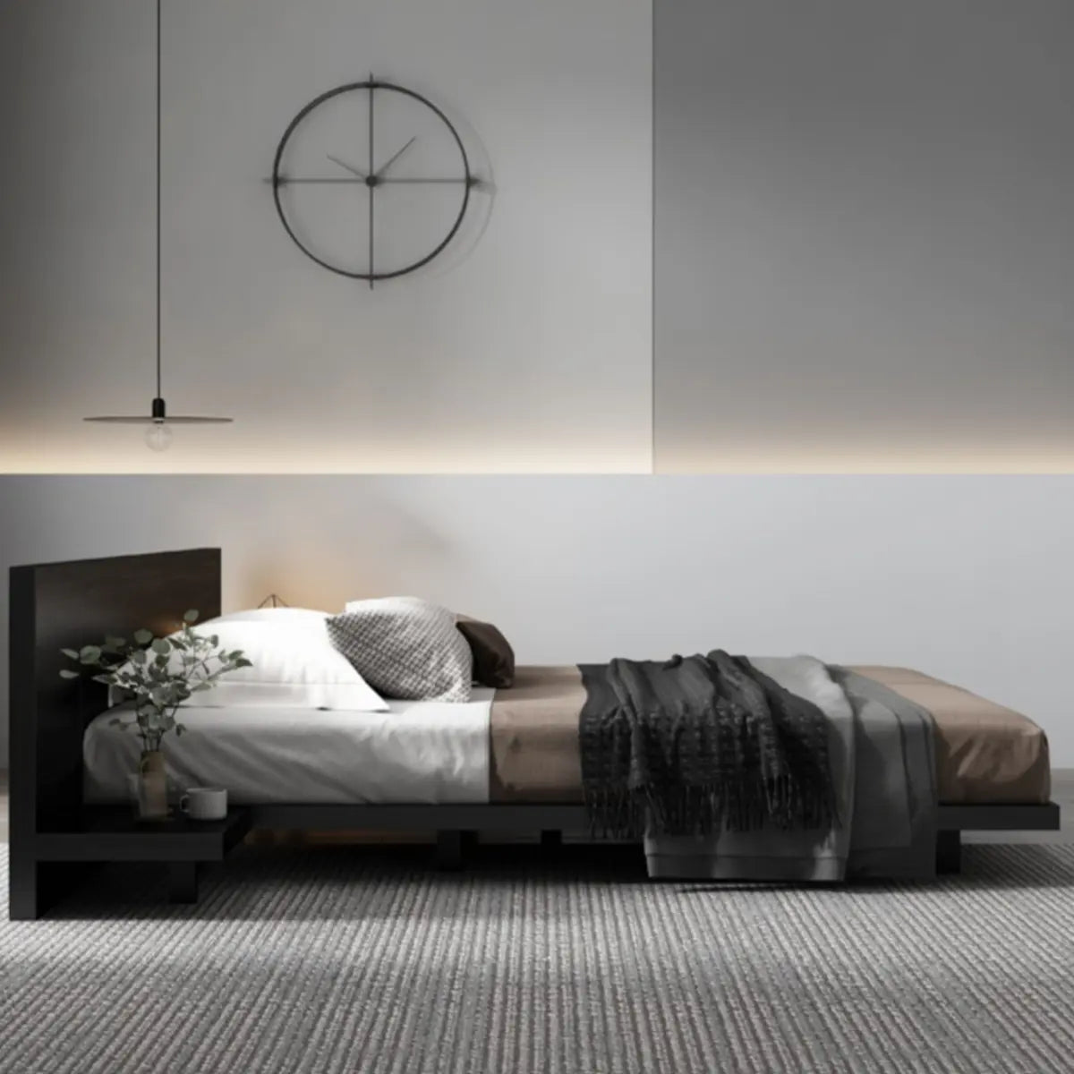 Black Queen Modern Wooden Low Clearance Headboard Bed Image - 6