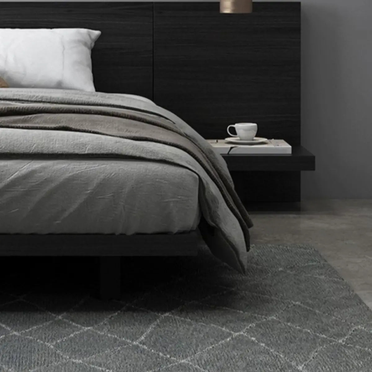 Black Queen Modern Wooden Low Clearance Headboard Bed Image - 9