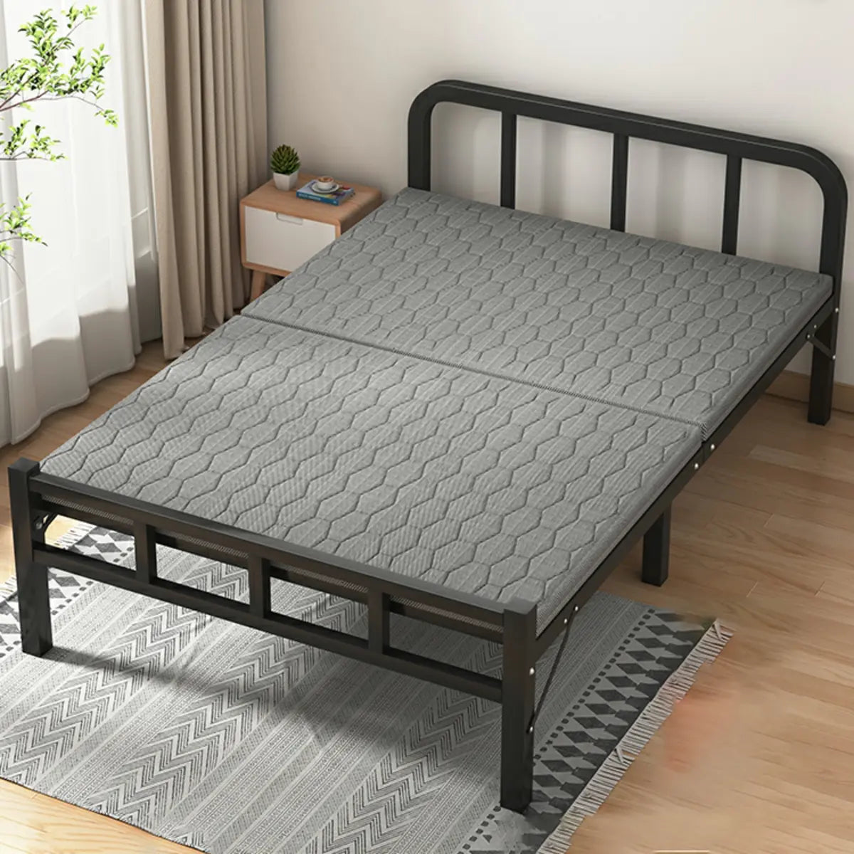 Black Queen Platform Metal Slat Bed with Headboard Image - 1