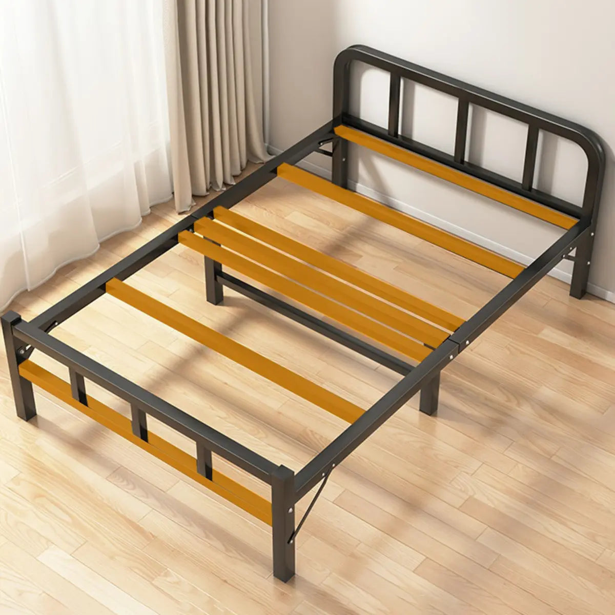 Black Queen Platform Metal Slat Bed with Headboard Image - 12