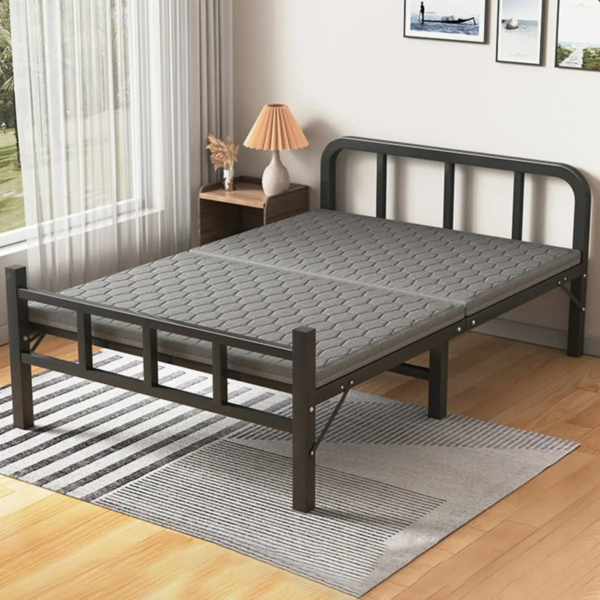 Black Queen Platform Metal Slat Bed with Headboard Image - 16