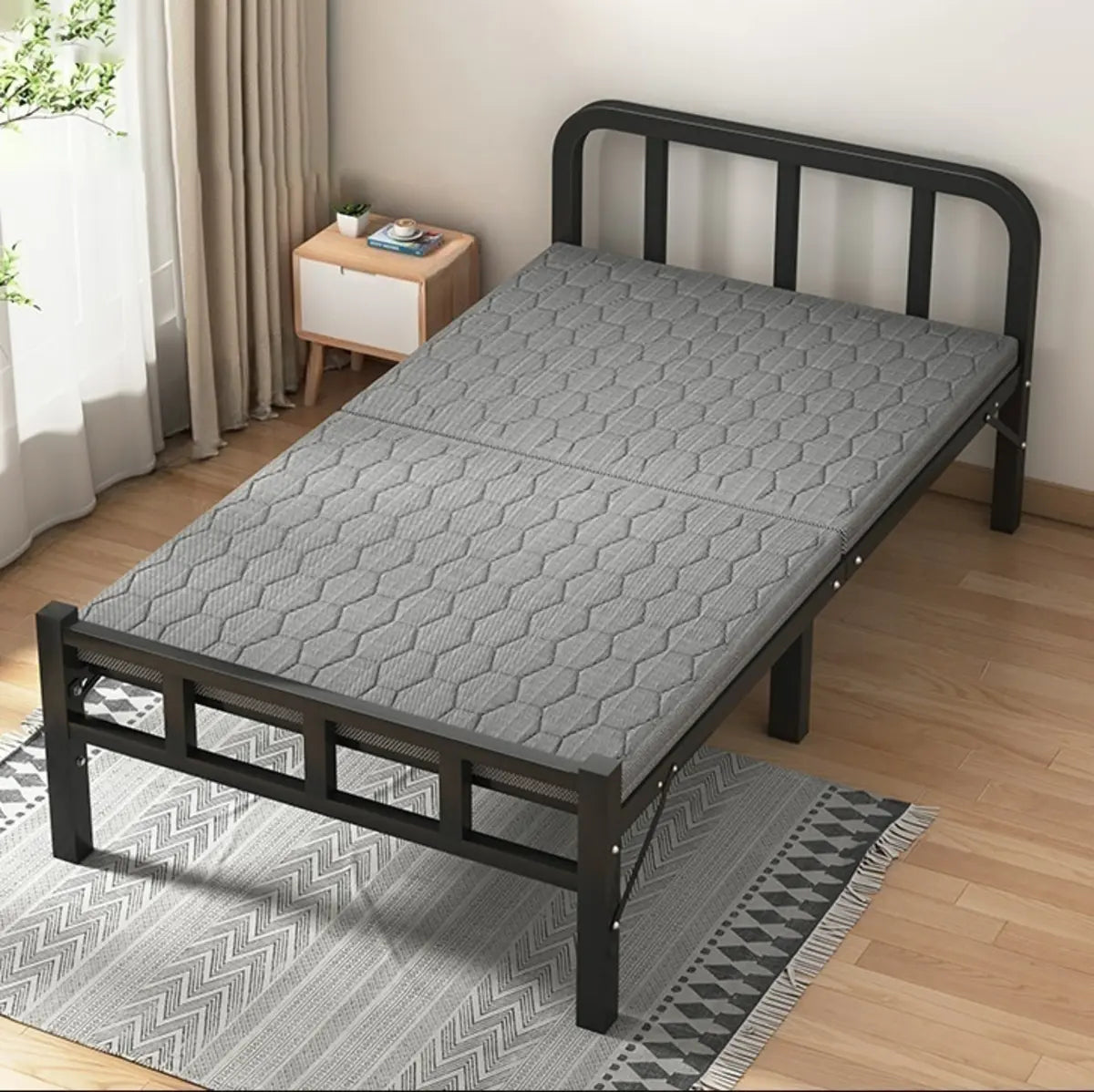 Black Queen Platform Metal Slat Bed with Headboard Image - 3