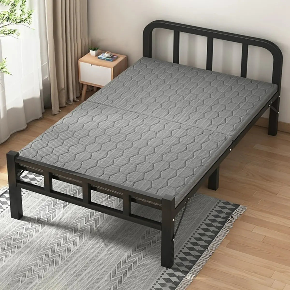 Black Queen Platform Metal Slat Bed with Headboard Image - 5