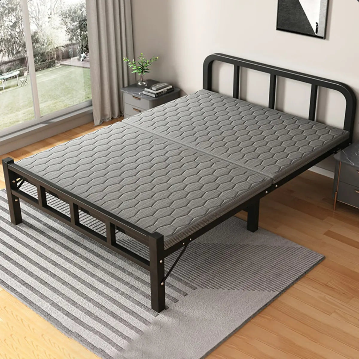 Black Queen Platform Metal Slat Bed with Headboard Image - 6