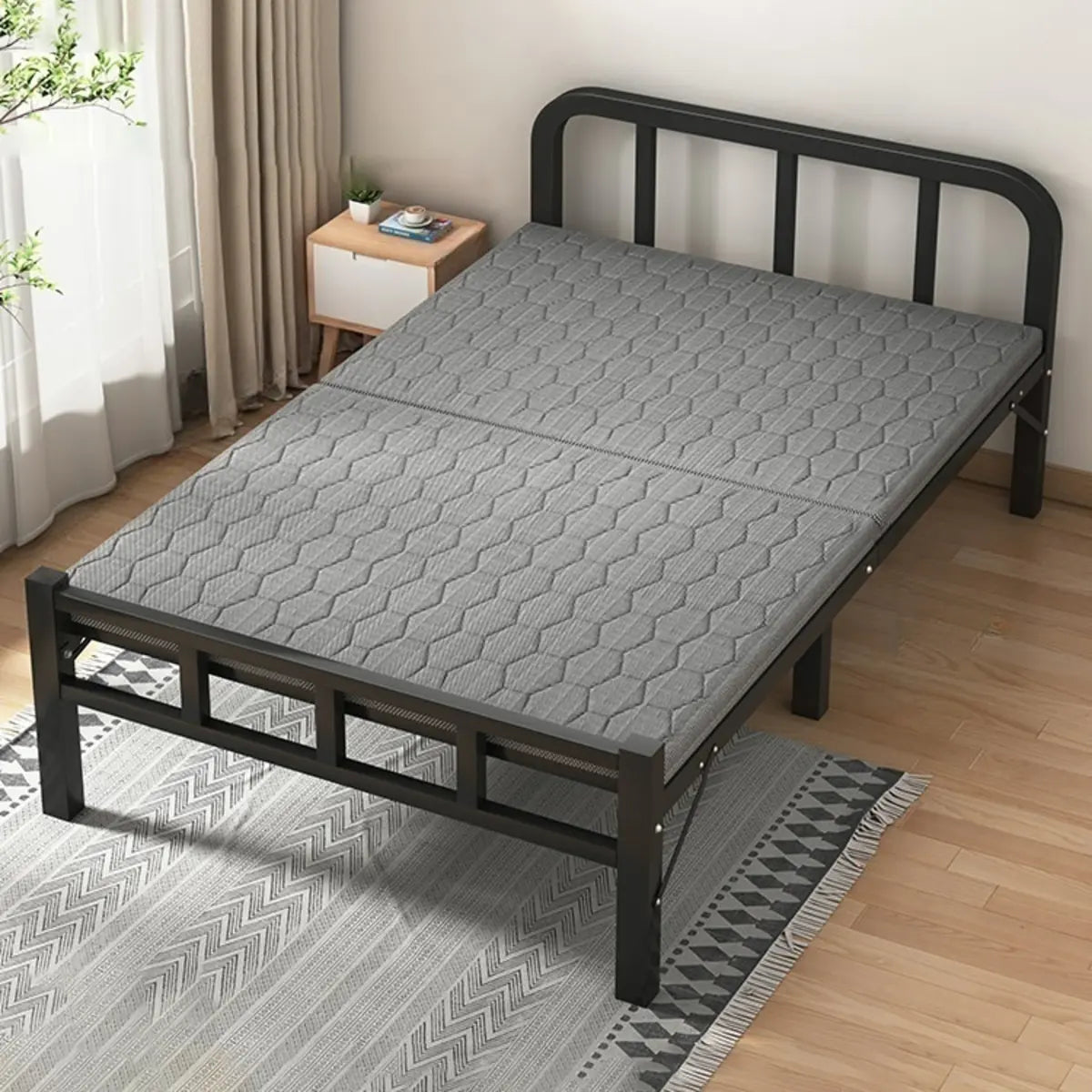 Black Queen Platform Metal Slat Bed with Headboard Image - 7