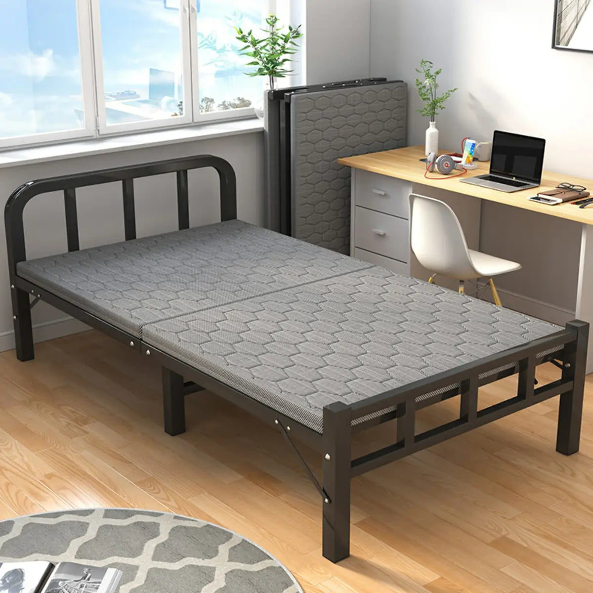 Black Queen Platform Metal Slat Bed with Headboard Image - 8