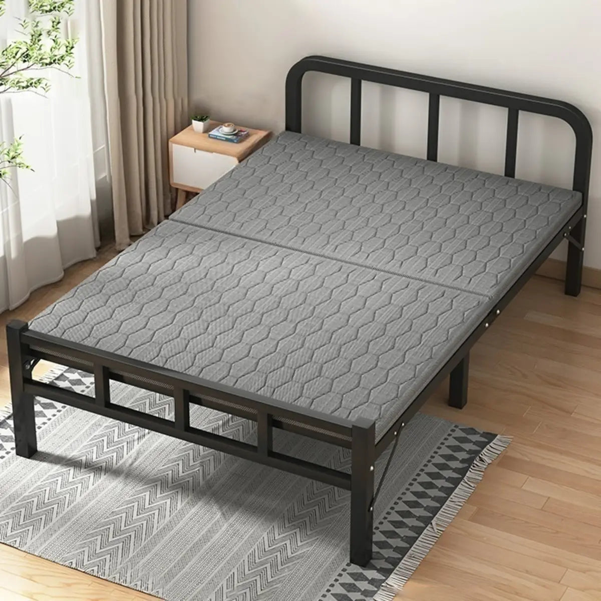 Black Queen Platform Metal Slat Bed with Headboard Image - 9