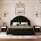 Black Queen Scalloped Velvet Upholstered Panel Bed Frame Image - 1