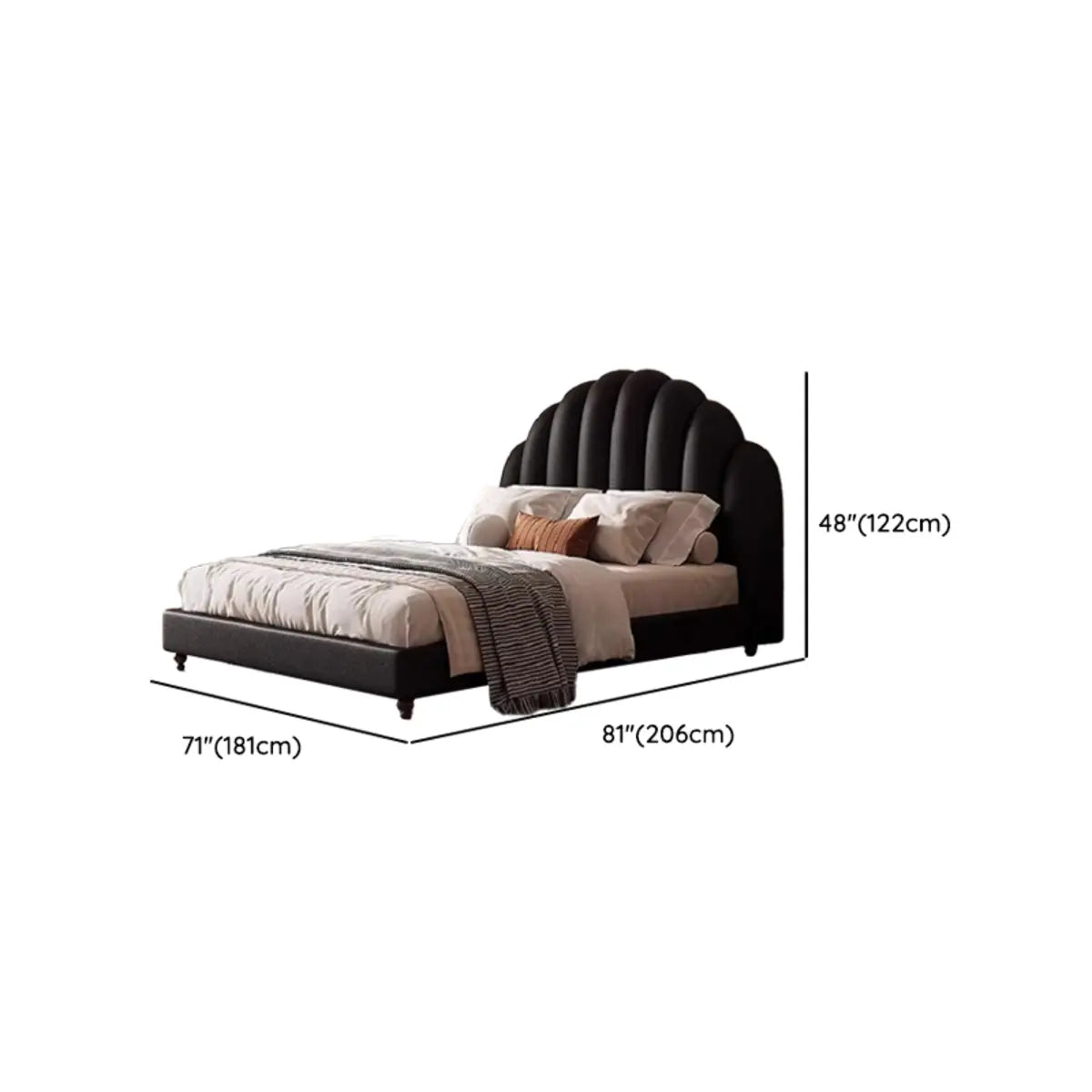 Black Queen Scalloped Velvet Upholstered Panel Bed Frame Image - 12