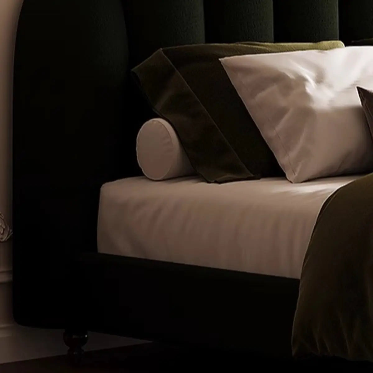 Black Queen Scalloped Velvet Upholstered Panel Bed Frame Image - 5