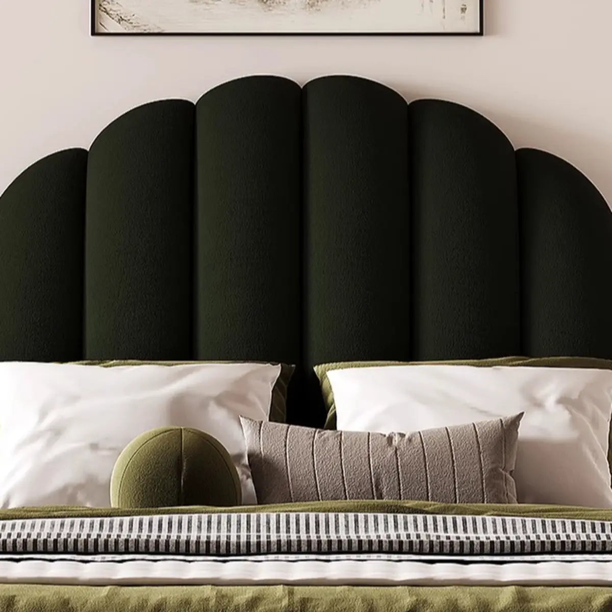 Black Queen Scalloped Velvet Upholstered Panel Bed Frame Image - 9
