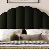 Black Queen Scalloped Velvet Upholstered Panel Bed Frame Image - 9