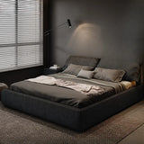 Black Queen Size Platform Velvet Stylish Panel Bed Image - 1
