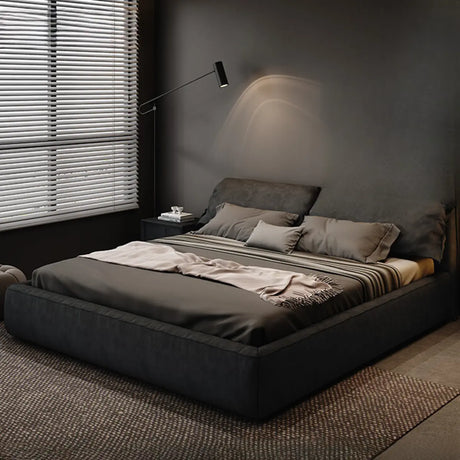 Black Queen Size Platform Velvet Stylish Panel Bed Image - 1